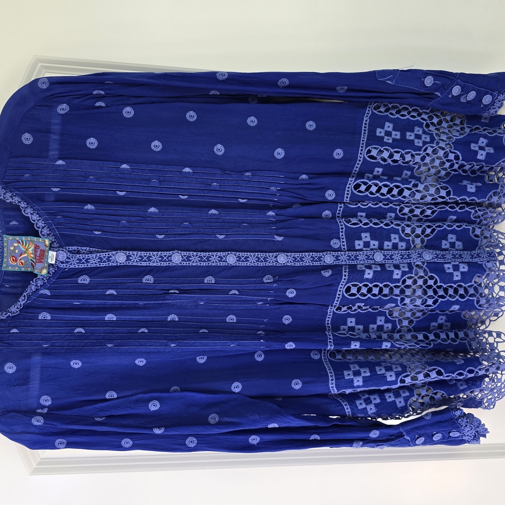 Blue Embroidered Boho Blouse